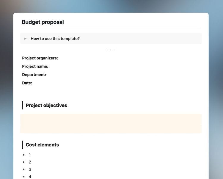 Budget proposal template in Craft.