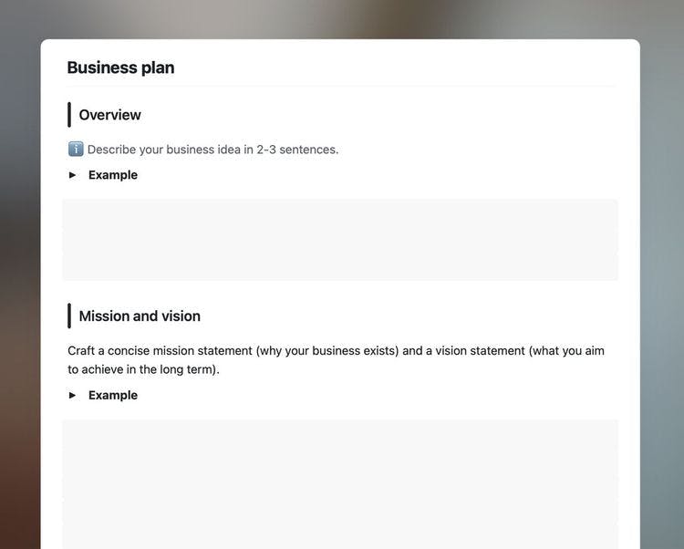 Business plan template in Craft.