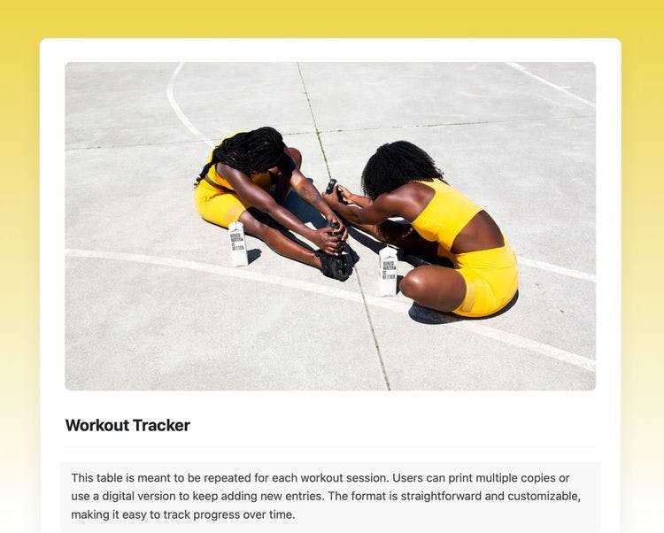 Craft Free Template: Workout tracker in craft