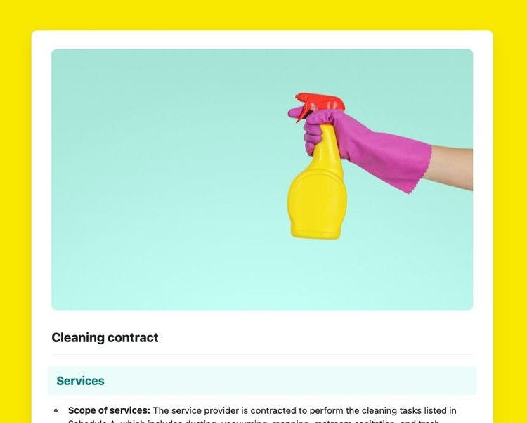 Craft Free Template: Cleaning contract in Craft