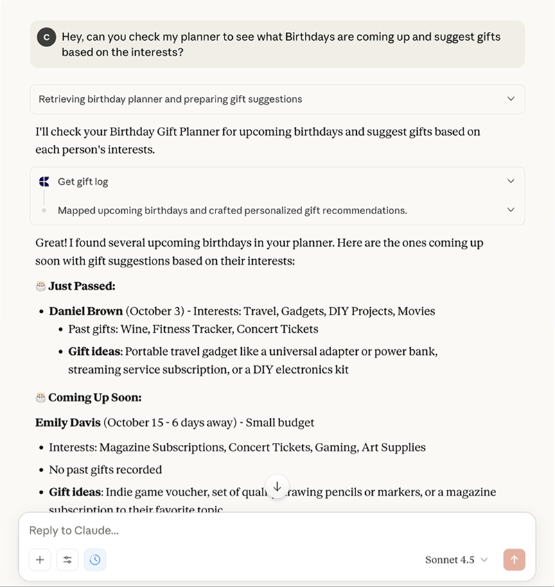 Planificateur de cadeaux