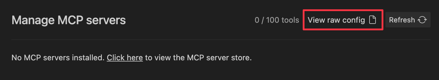 Klicken Sie im MCP-Servermanager auf „Rohkonfiguration anzeigen“.