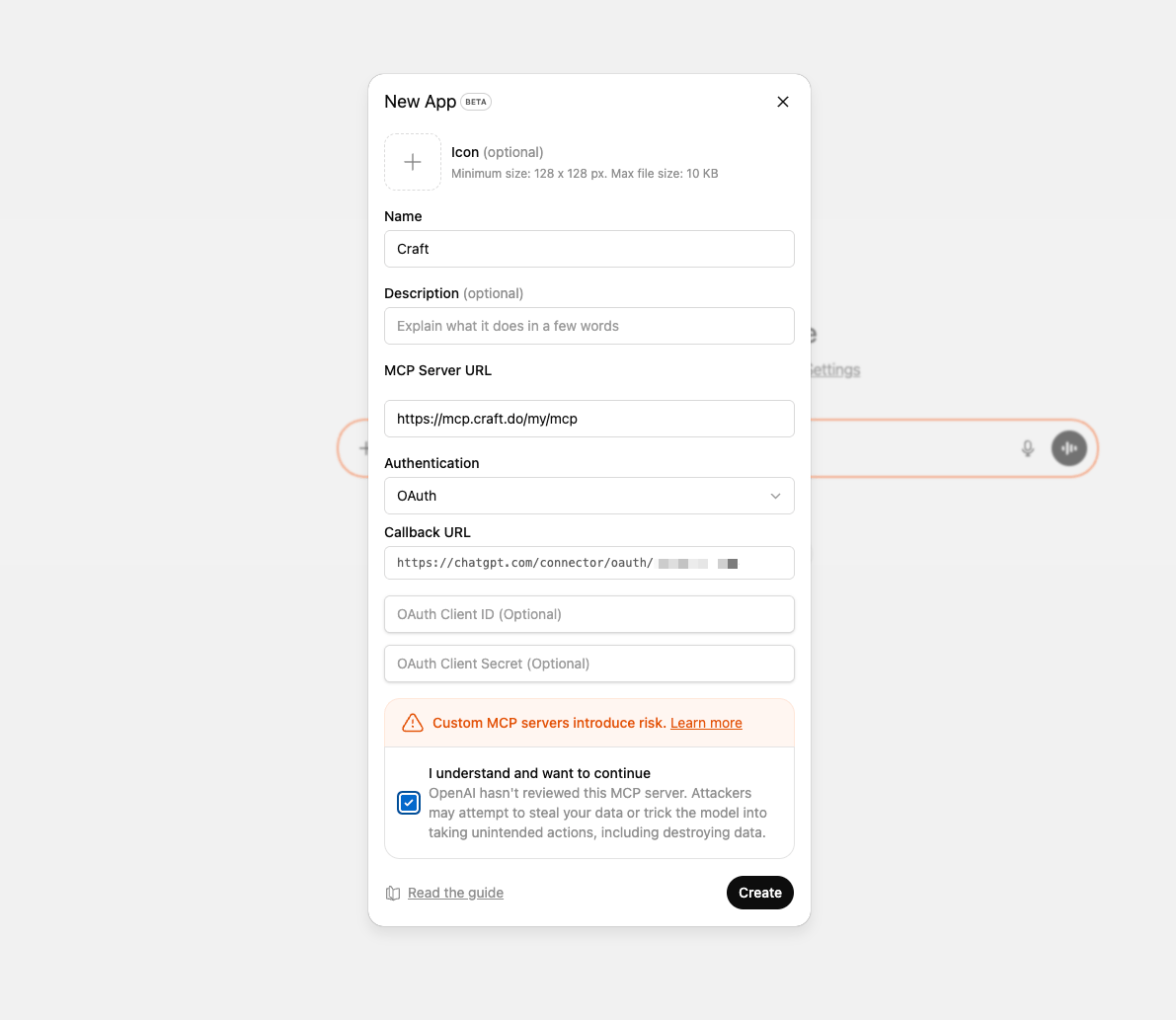 Configure the new custom app