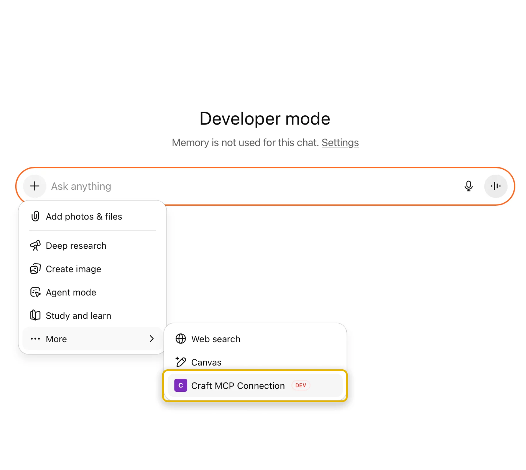 Enable new custom connector in the chat