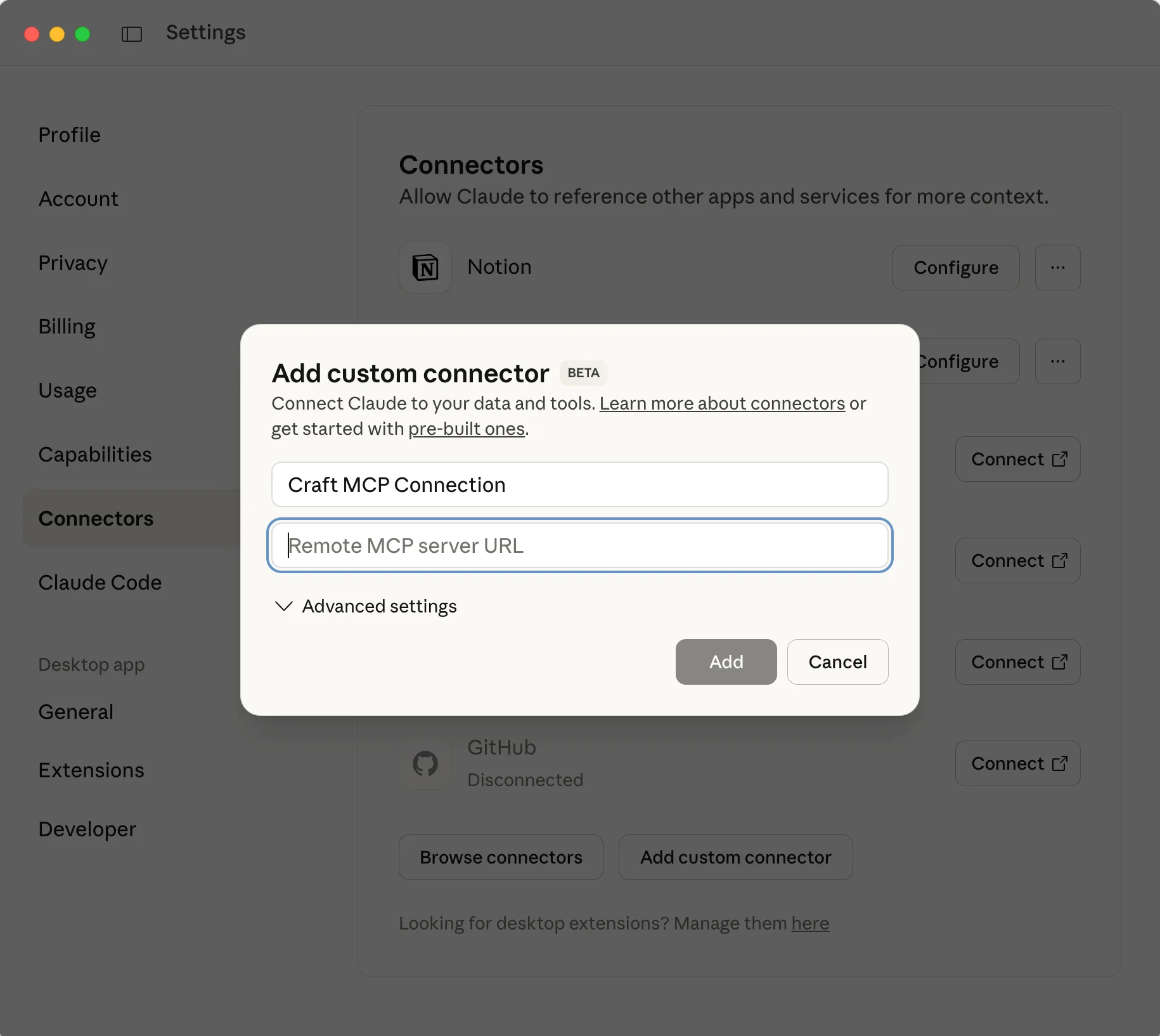 Add a new custom connector
