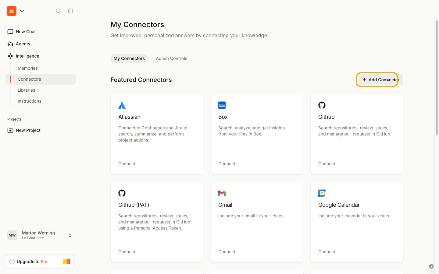 Apri la pagina dei connettori Mistral Le Chat