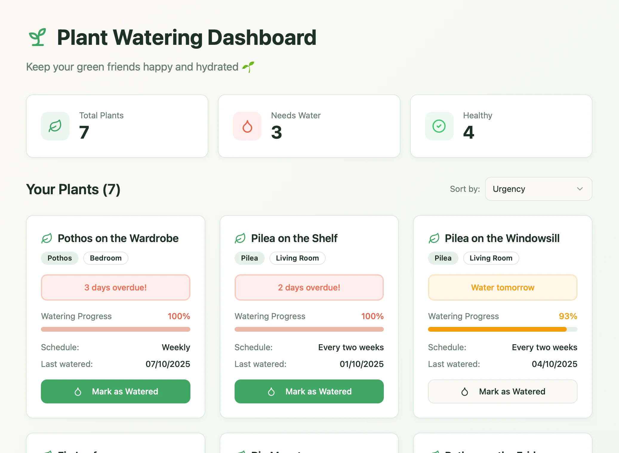 Plant Dashboard screenshot 2