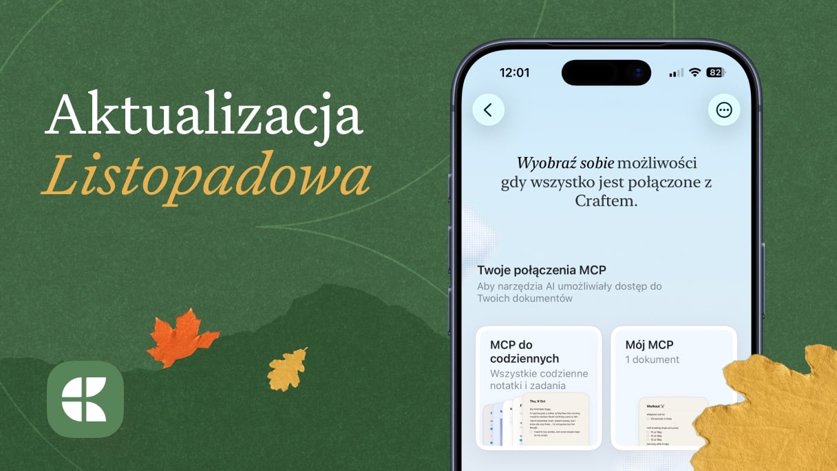Wpis na blogu Craft: Aktualizacja Craft - Asystent AI, MCP, API, Whiteboardy, Android beta i więcej