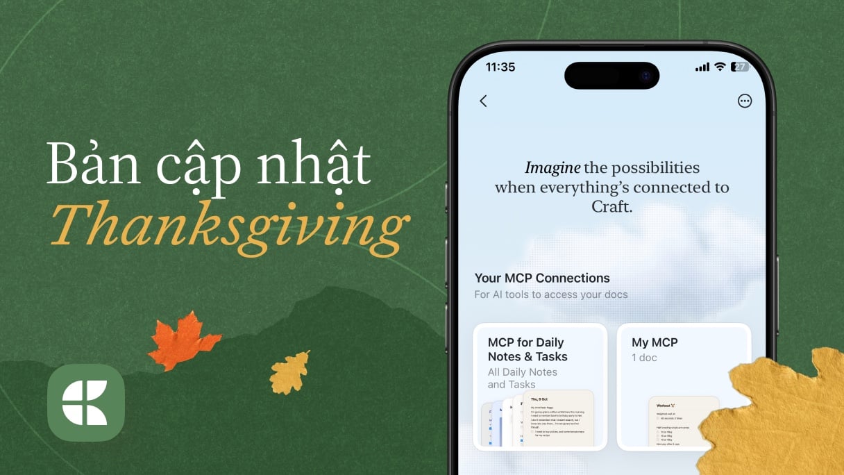 Bài viết blog Craft: Bản cập nhật mới từ Craft - Trợ lý AI, MCP, API, Bảng trắng, Android beta và hơn thế nữa