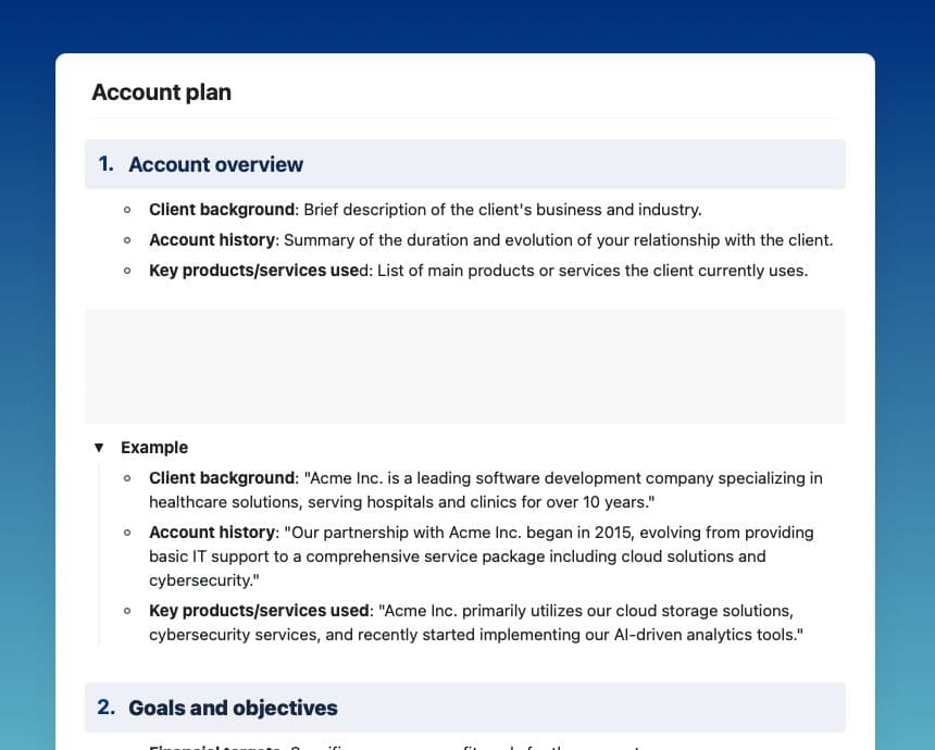 Craft Free Template: Account plan