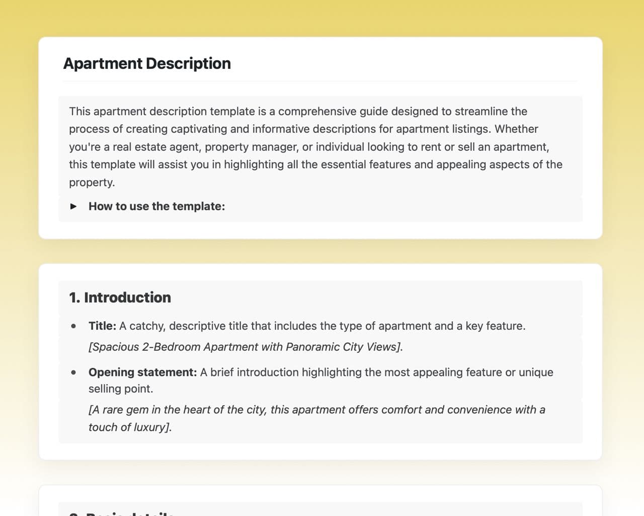 Craft Free Template: Apartment description