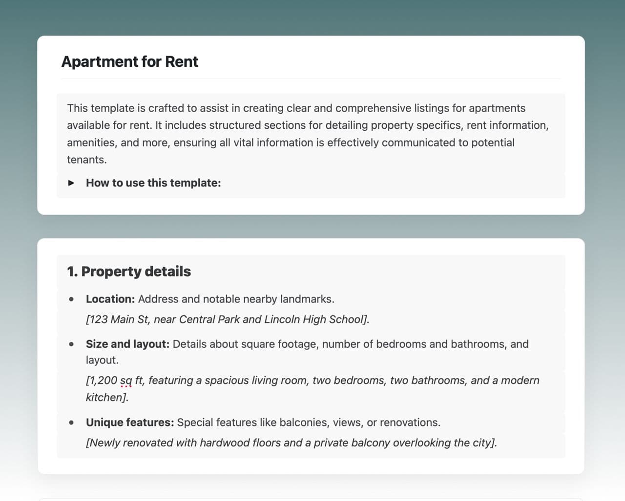 Craft Free Template: Apartment for rent