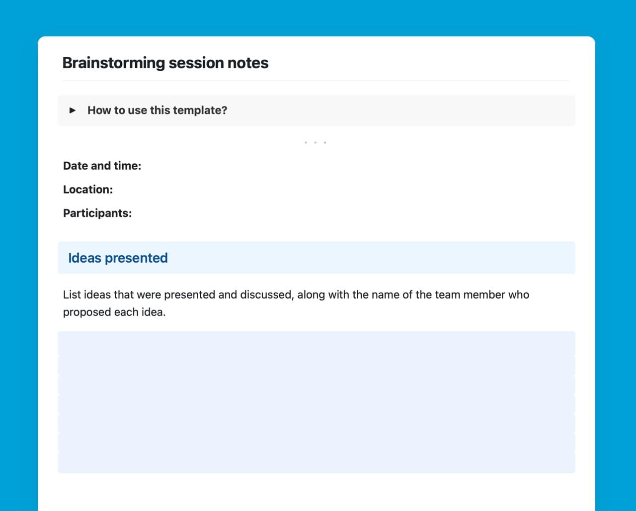 Craft Free Template: Brainstorming session notes