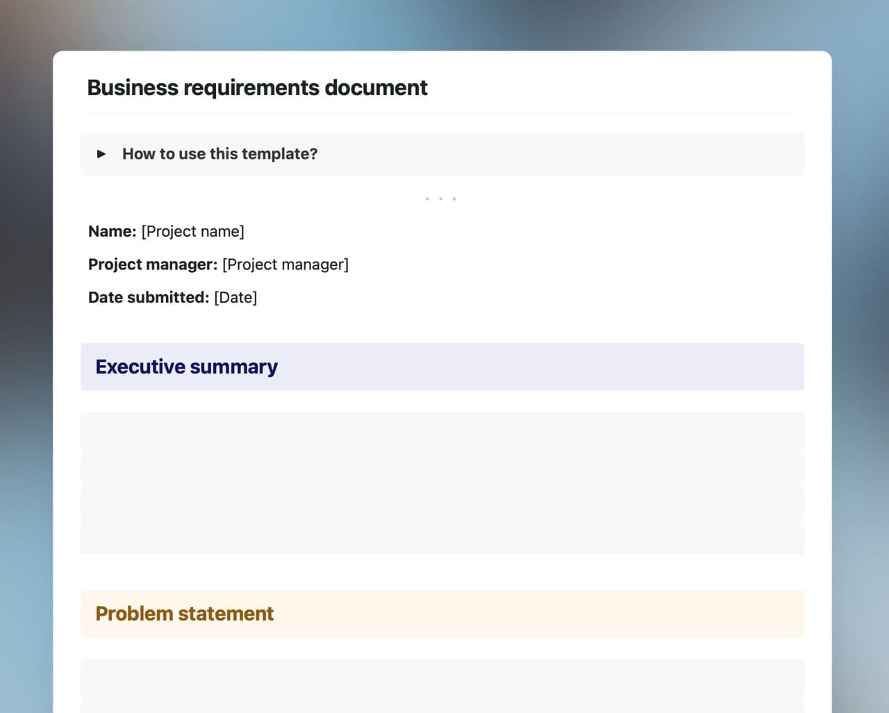 Craft Free Template: Business requirements document