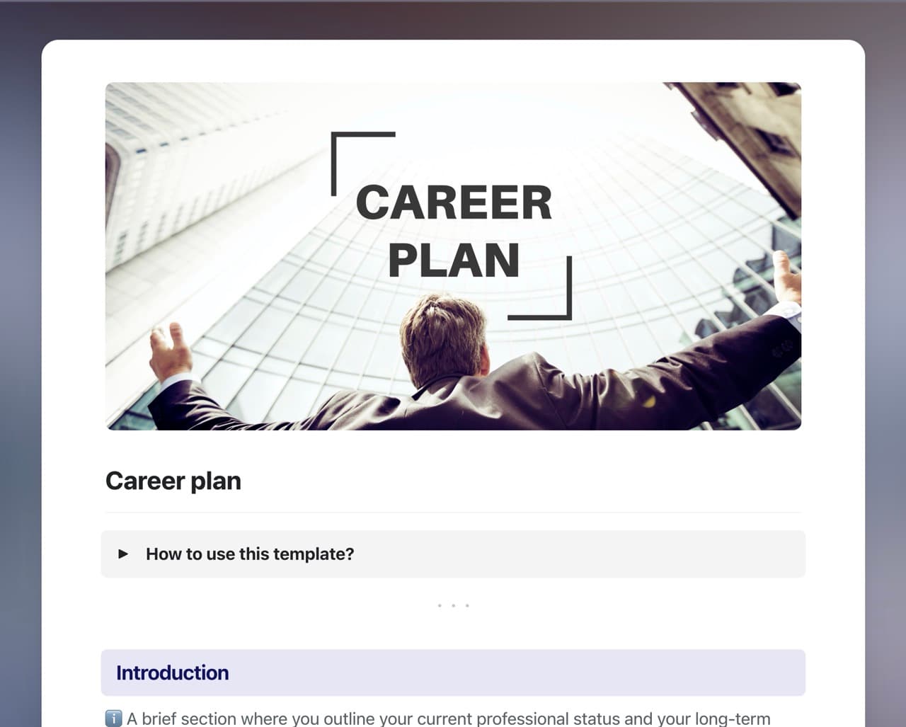 Career plan template in Craft