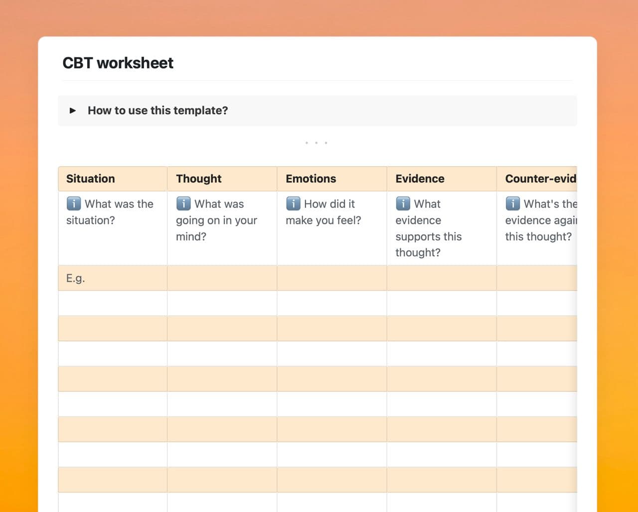 Craft Free Template: CBT worksheet