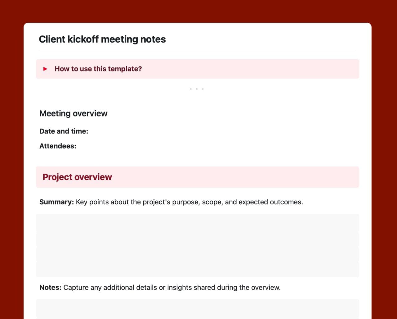 Craft Free Template: Client kickoff meeting notes