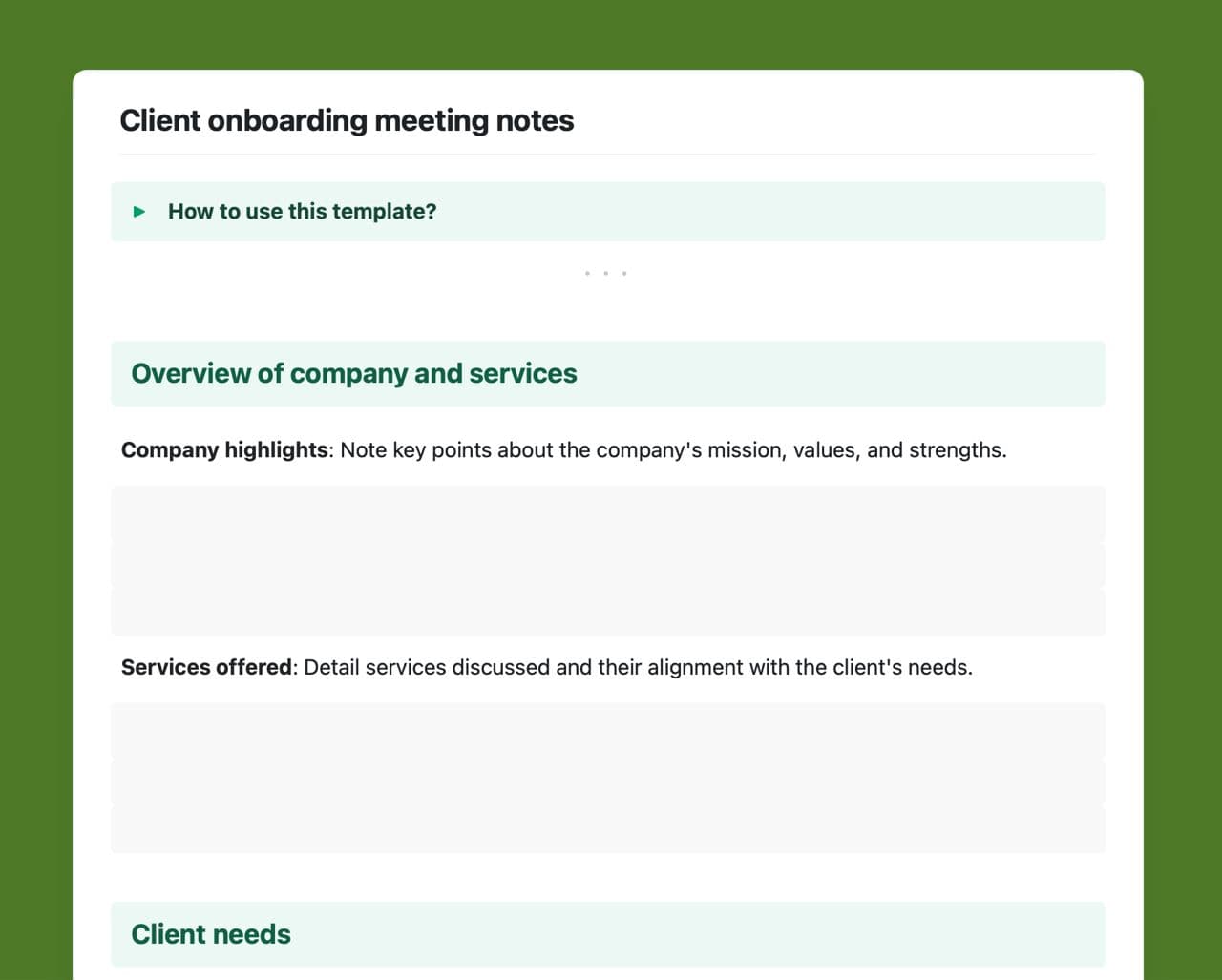Craft Free Template: Client onboarding meeting notes