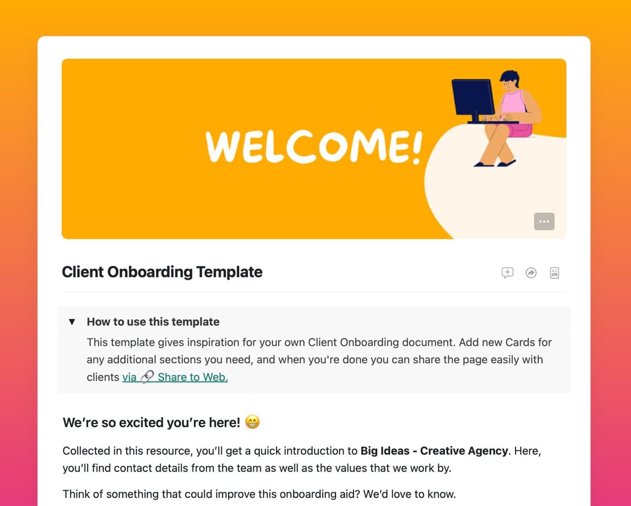 Craft Free Template: Client Onboarding Template