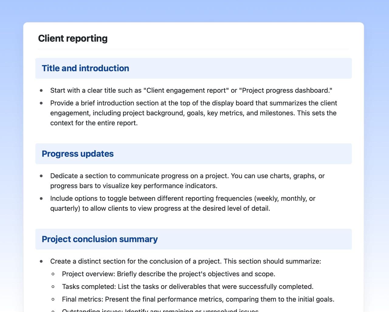 Craft Free Template: Client reporting