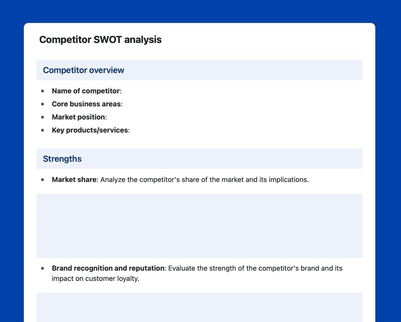 Craft Free Template: Competitor SWOT analysis