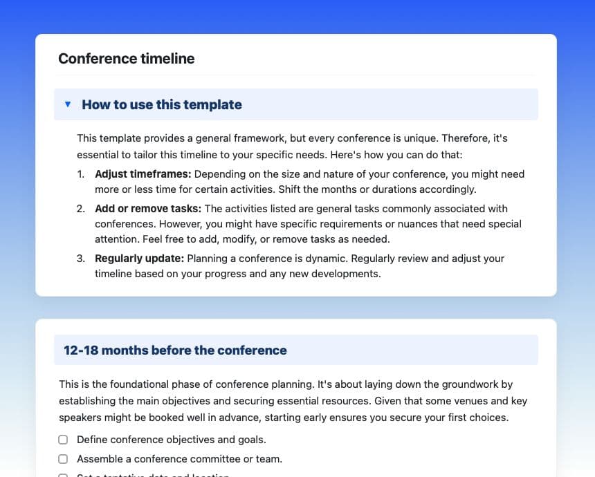 Conference timeline in Craft