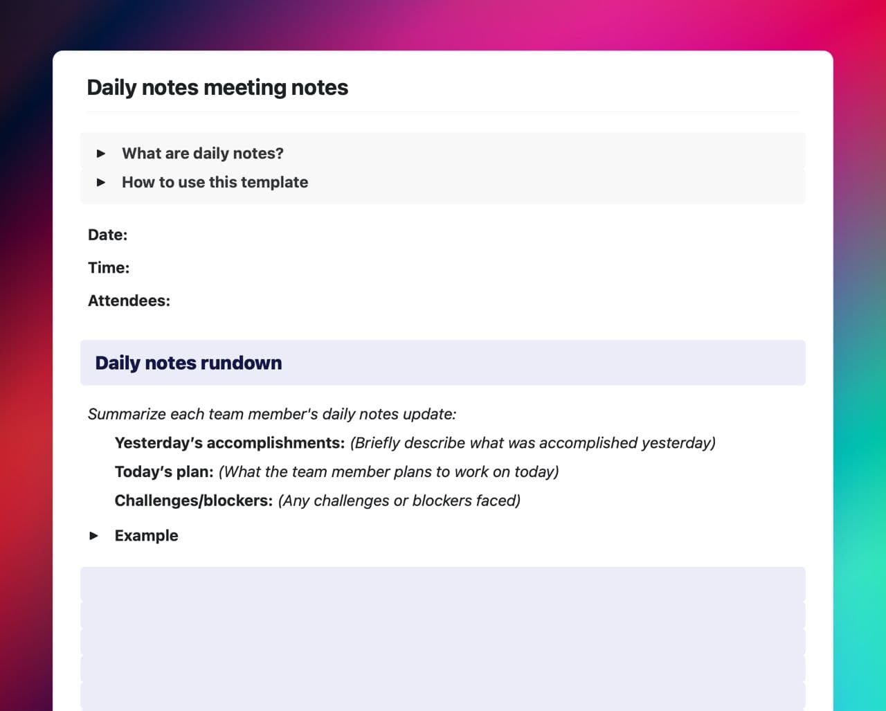 Craft Free Template: Daily notes meeting notes