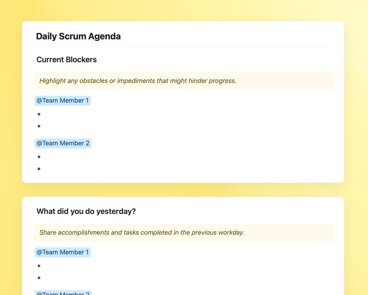 Craft Free Template: Daily scrum agenda