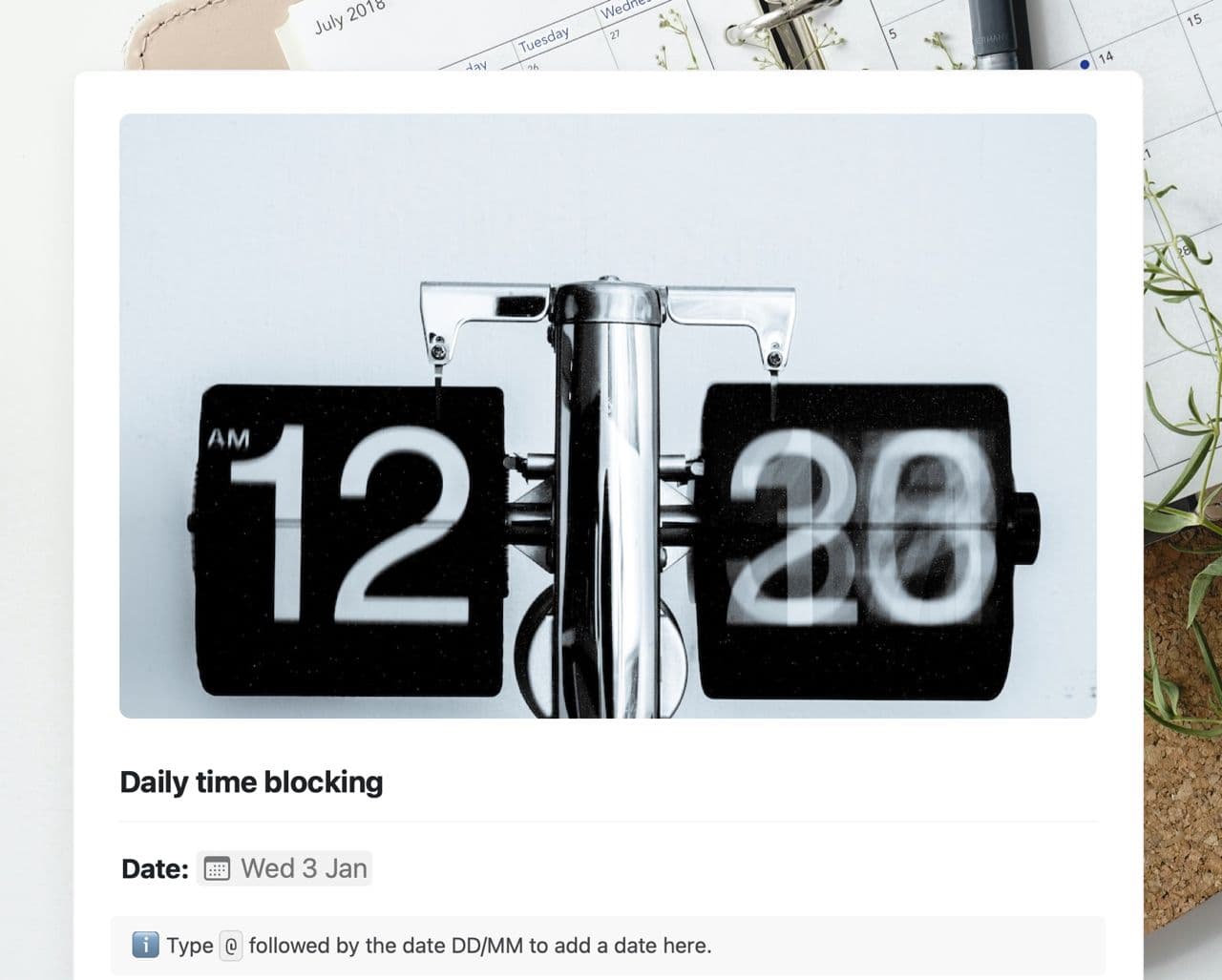 Craft Free Template: Daily time blocking