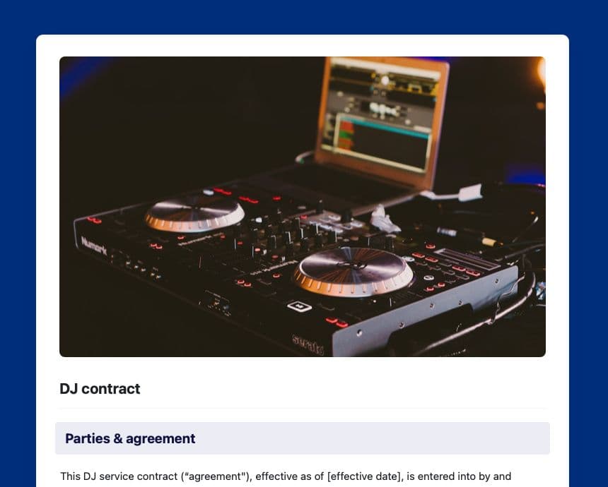 Craft Free Template: DJ contract