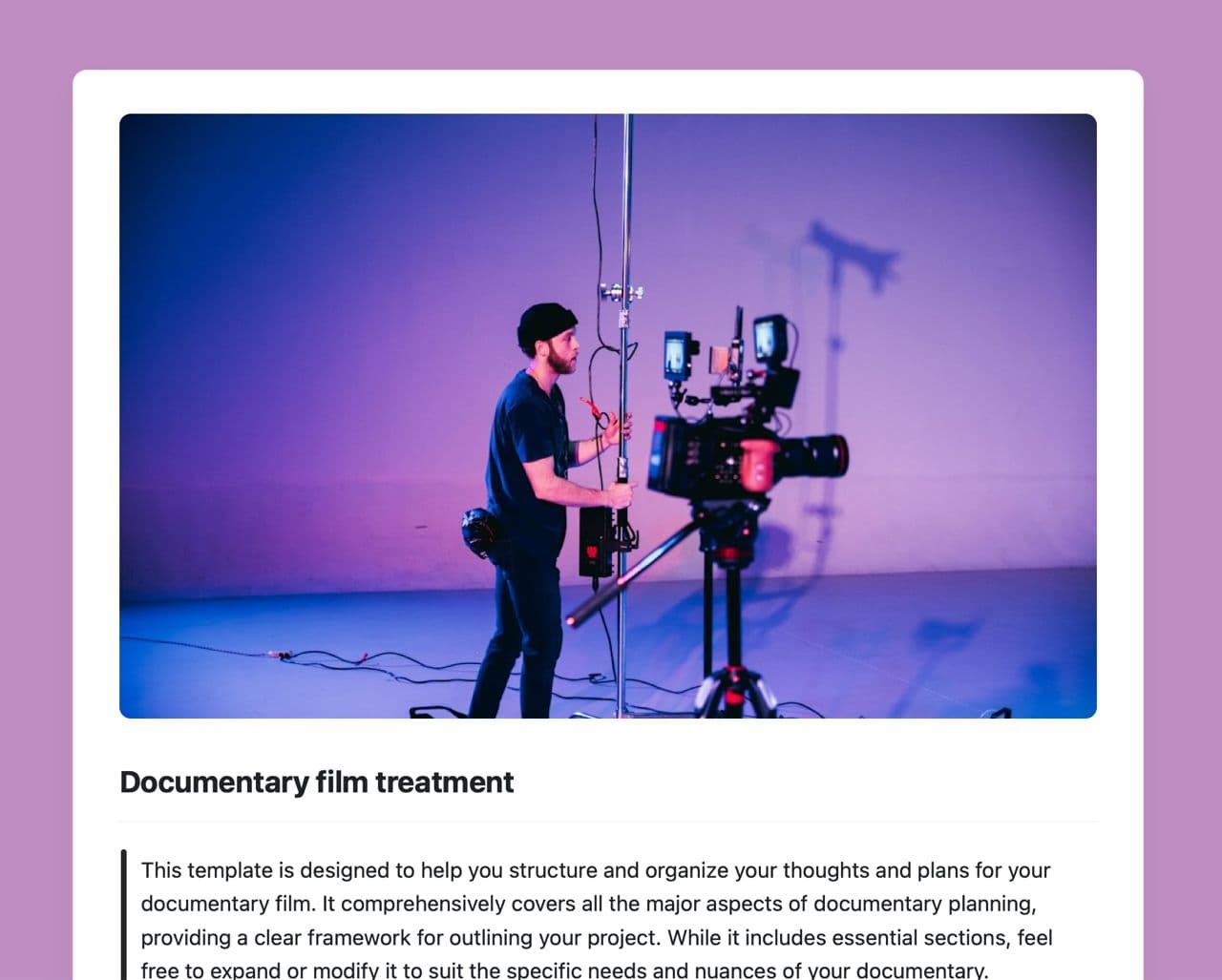 Documentary film treatment template in Craft