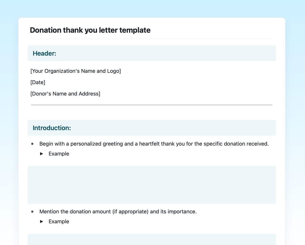 Craft Free Template: Donation thank you letter