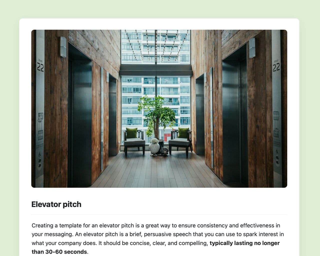 Craft Free Template: Elevator pitch