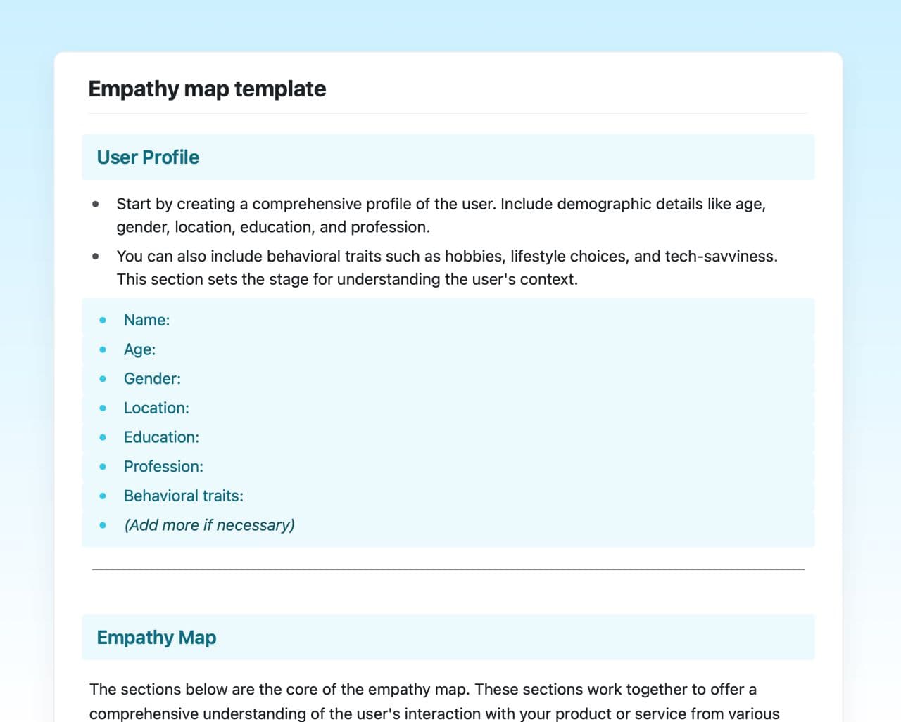 Craft Free Template: Empathy map