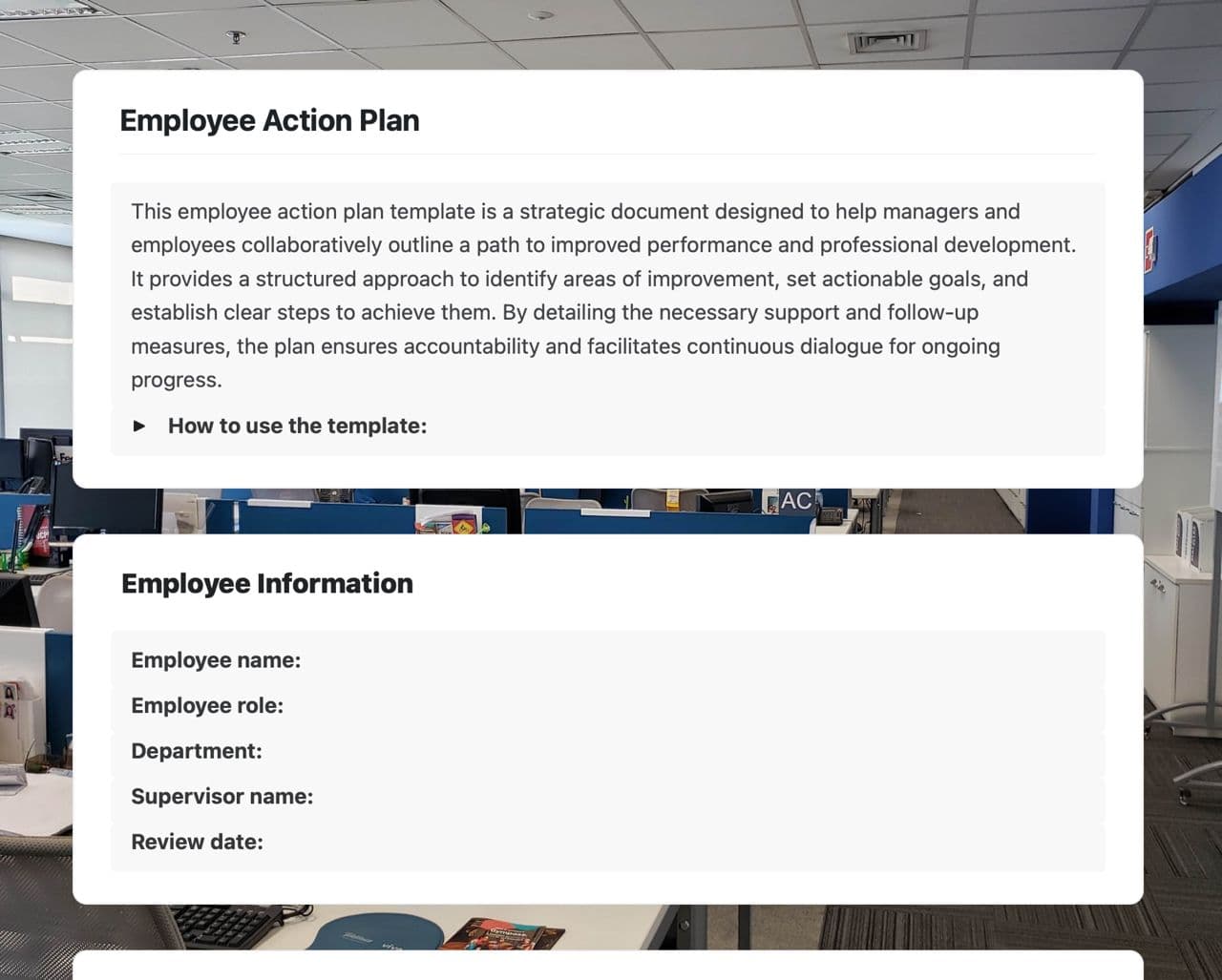 Craft Free Template: Employee action plan