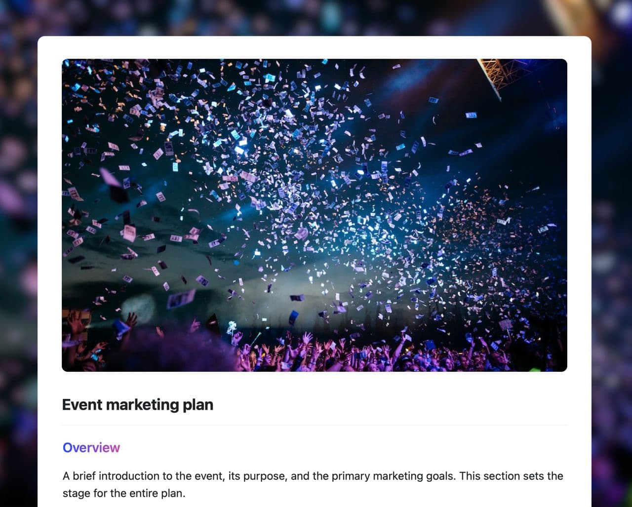 Craft Free Template: Event marketing plan