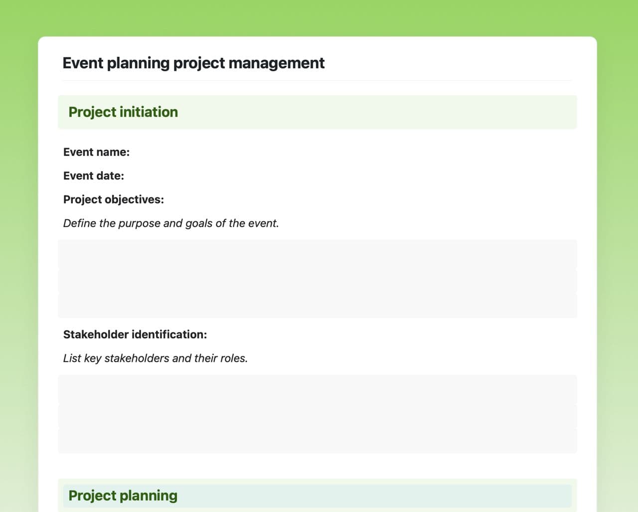 Craft Free Template: Event planning project management