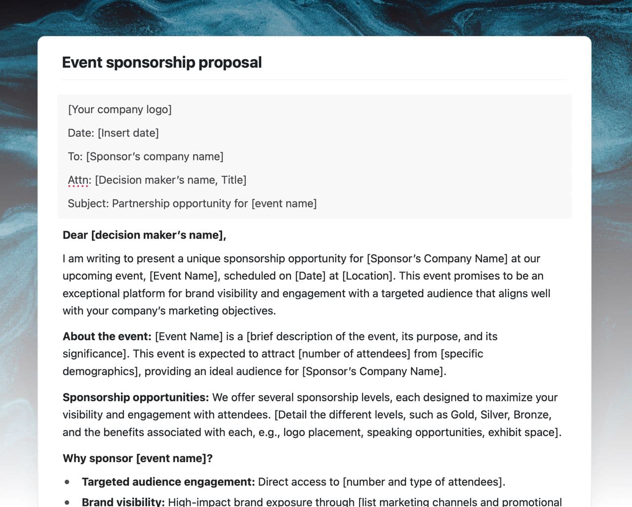 Craft Free Template: Event sponsorship proposal
