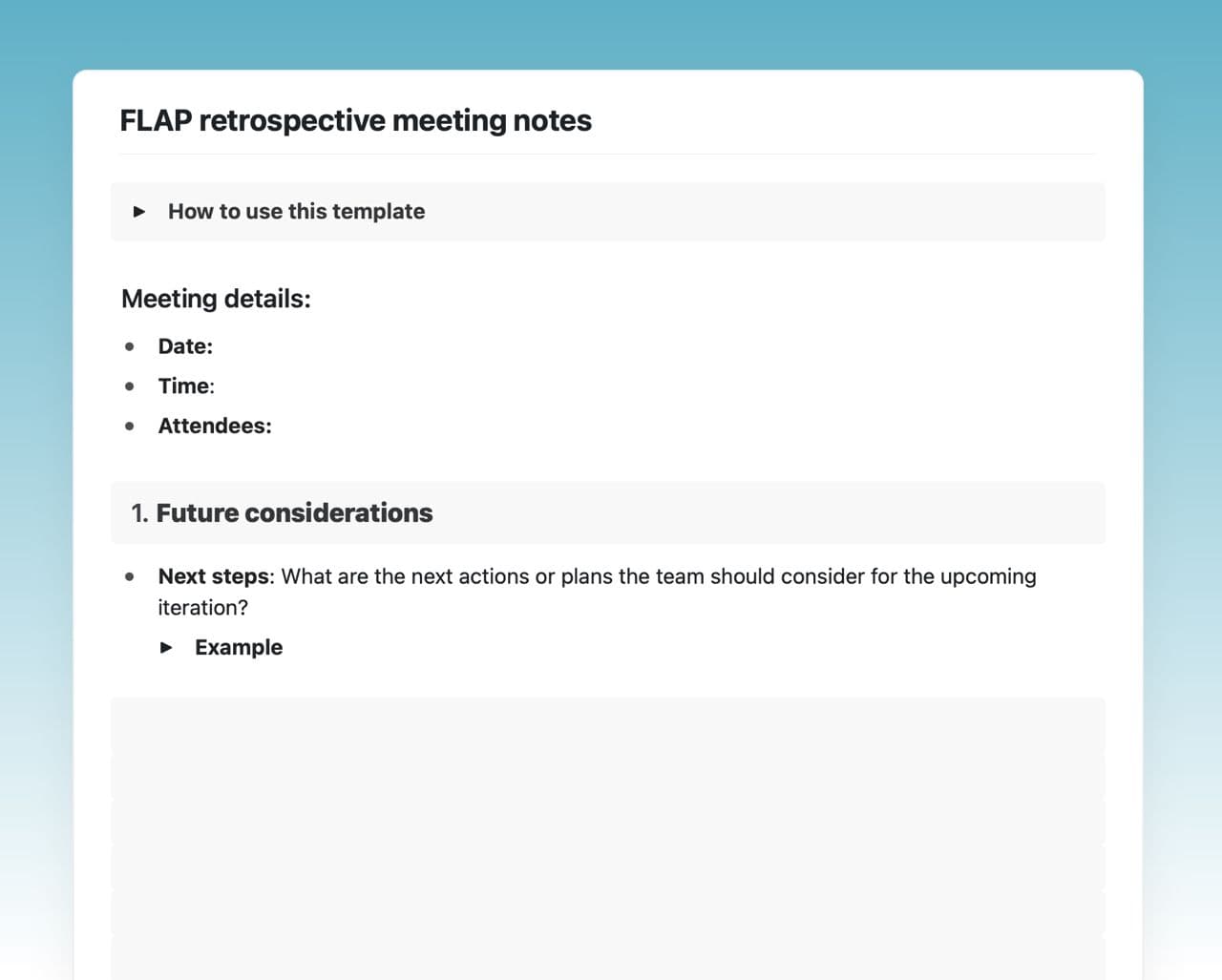 Craft Free Template: FLAP retrospective meeting notes