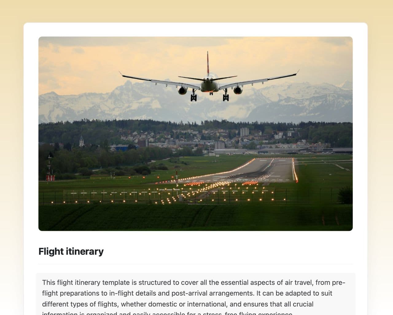 Craft Free Template: Flight itinerary