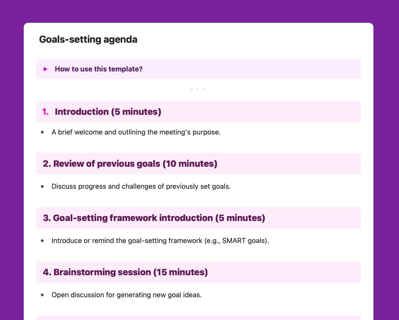 Craft Free Template: Goal-setting workshop agenda