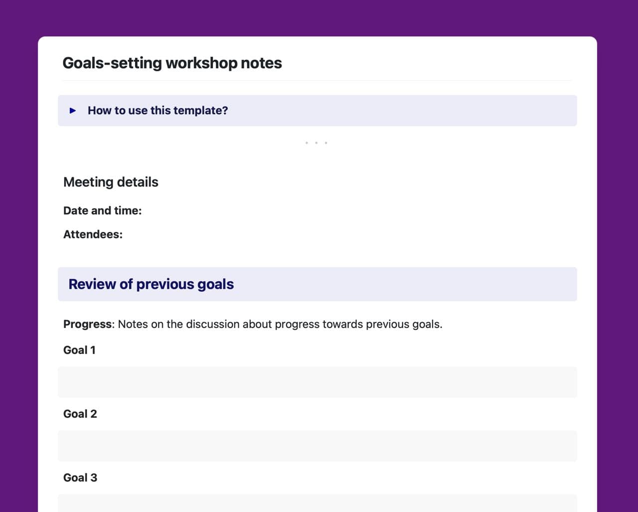 Craft Free Template: Goal-setting workshop notes
