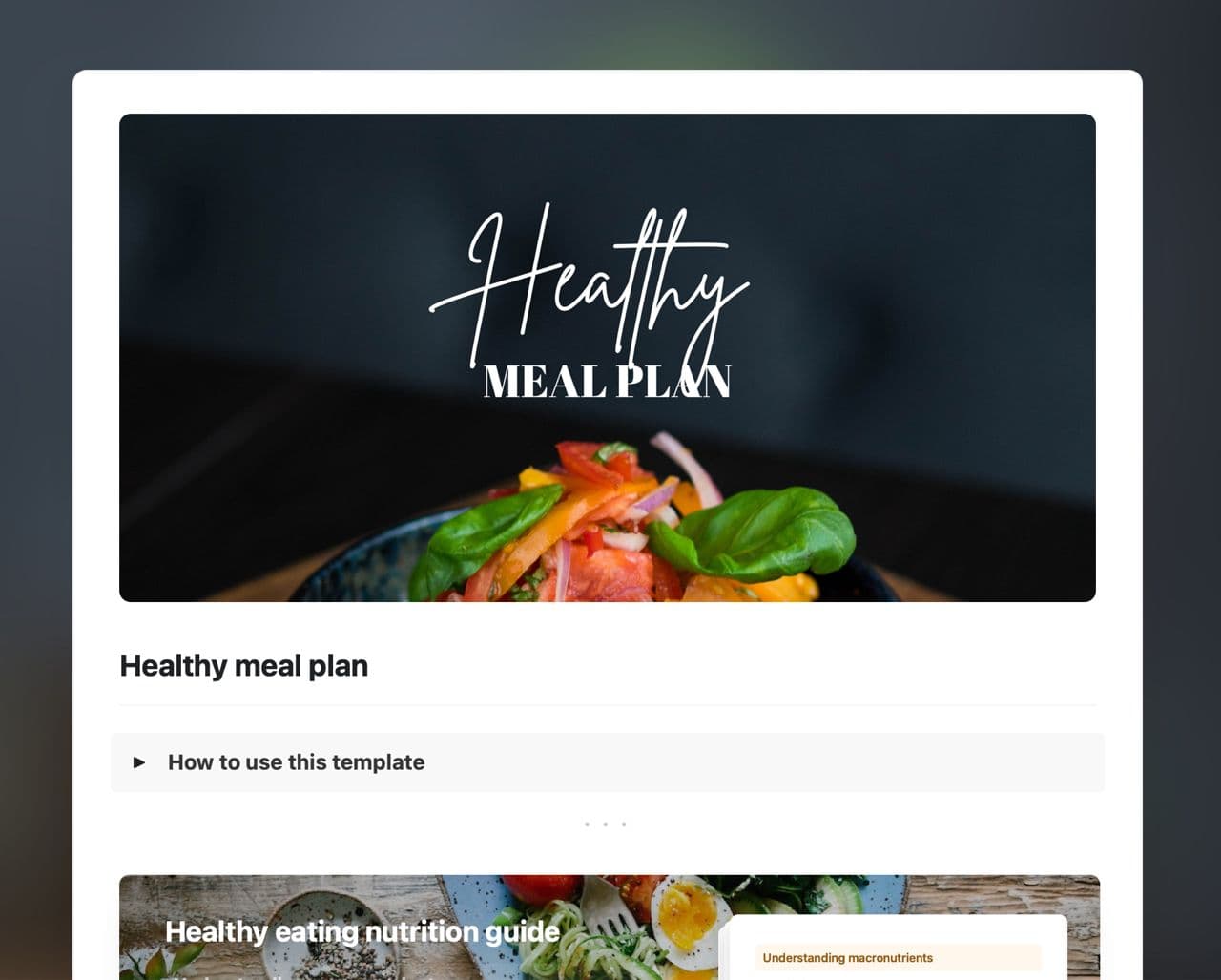Craft Free Template: Healthy meal plan