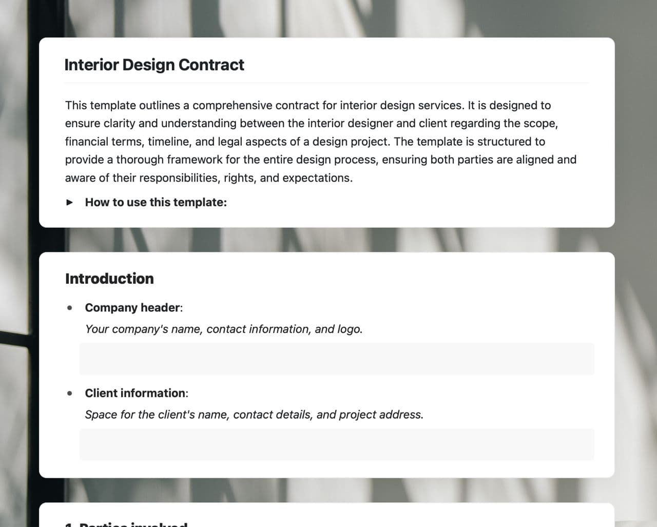 Craft Free Template: Interior design contract