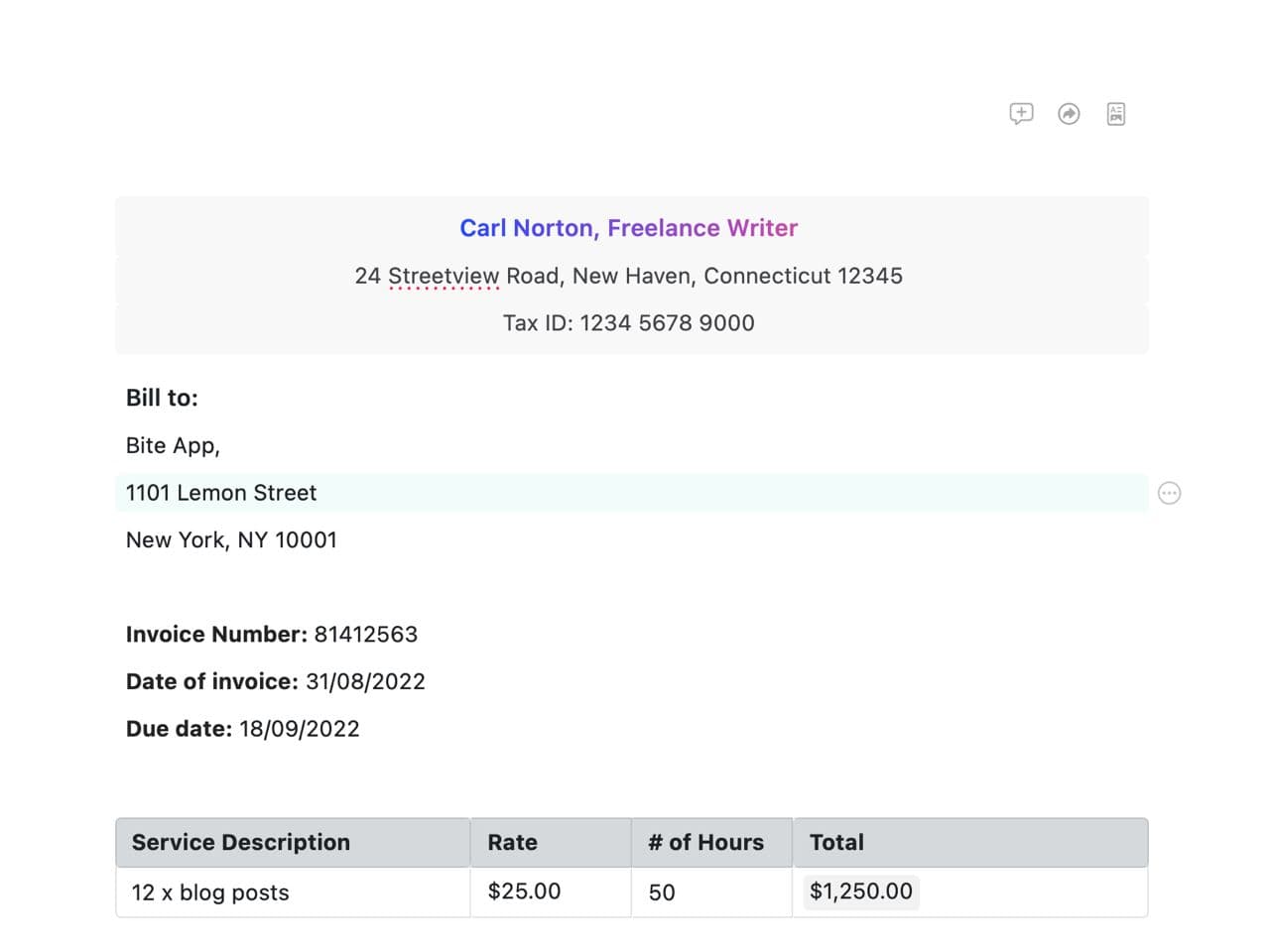 Craft Free Template: Invoice Template (hourly rate)