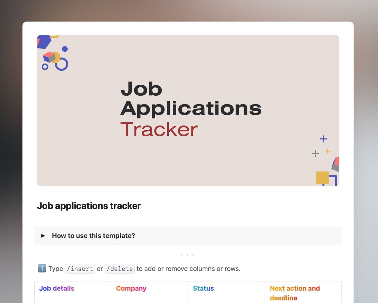 Craft Free Template: Job applications tracker