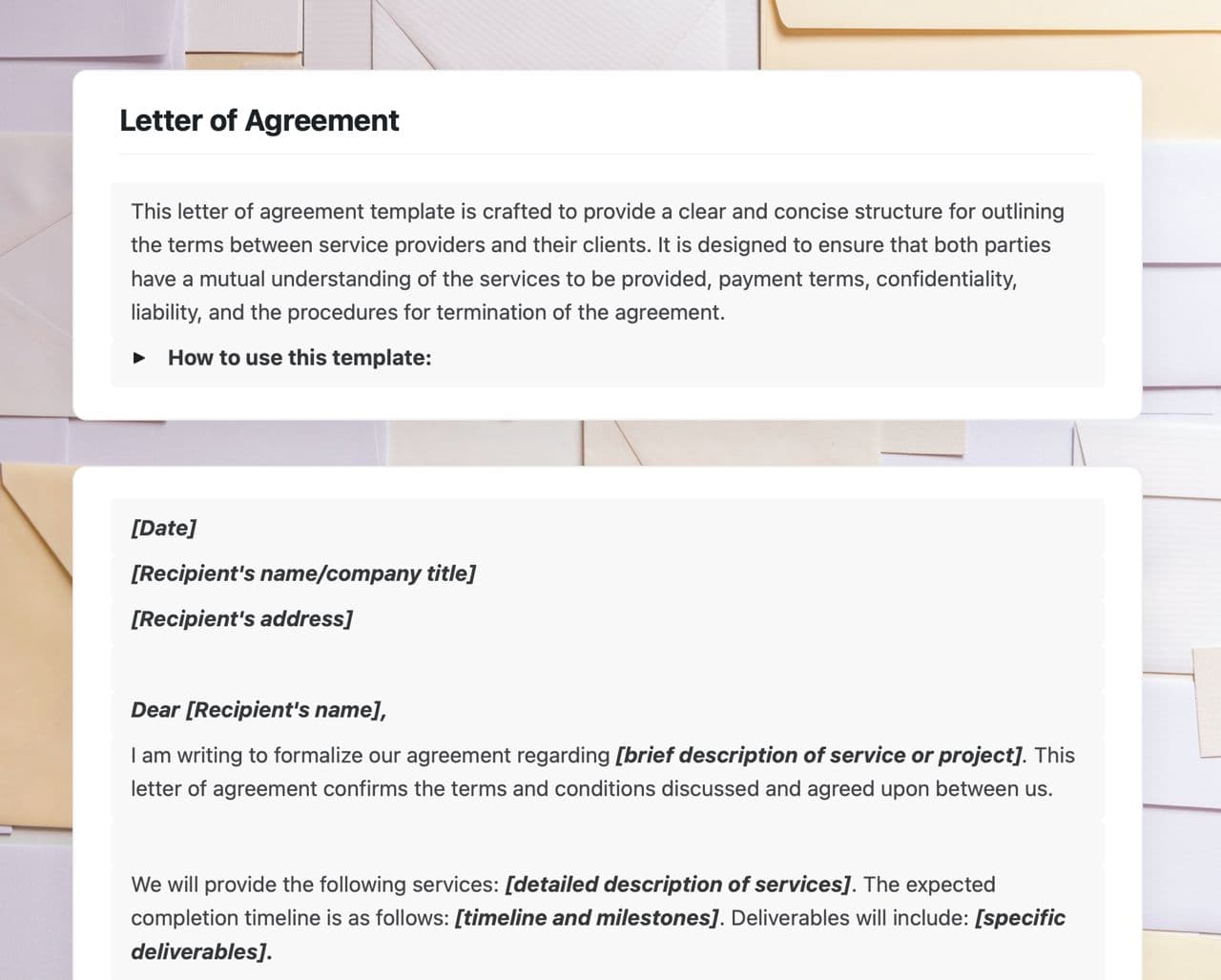 Craft Free Template: Letter of agreement