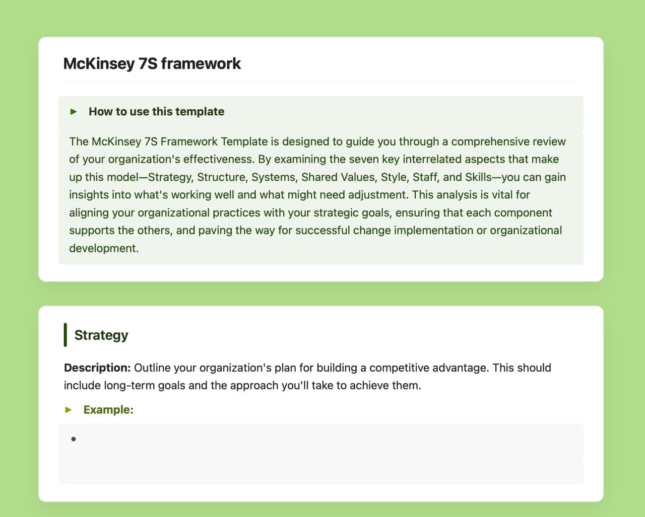 Craft Free Template: McKinsey 7S framework