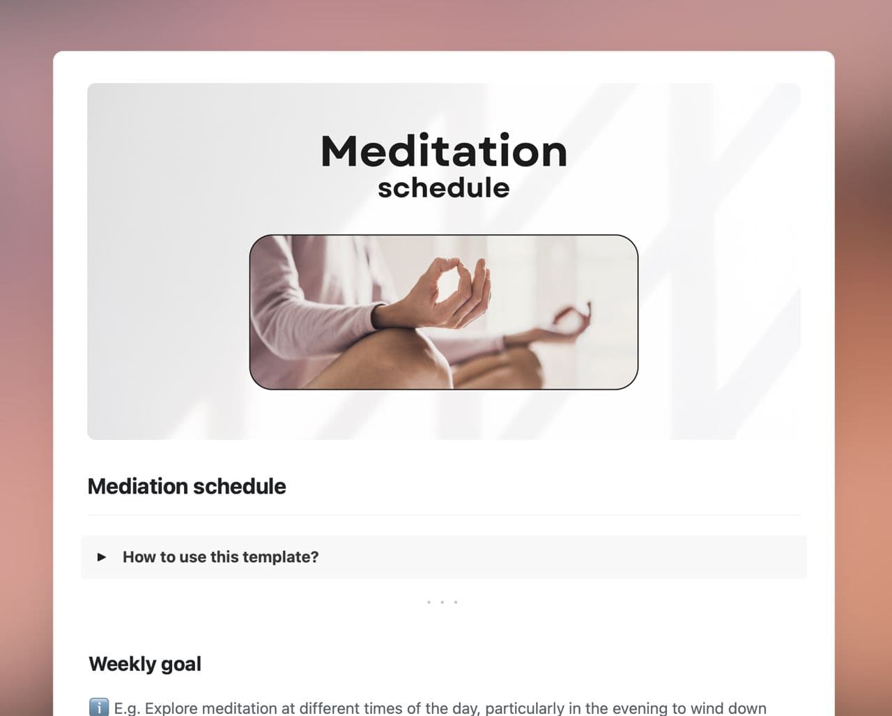 Craft Free Template: Meditation schedule