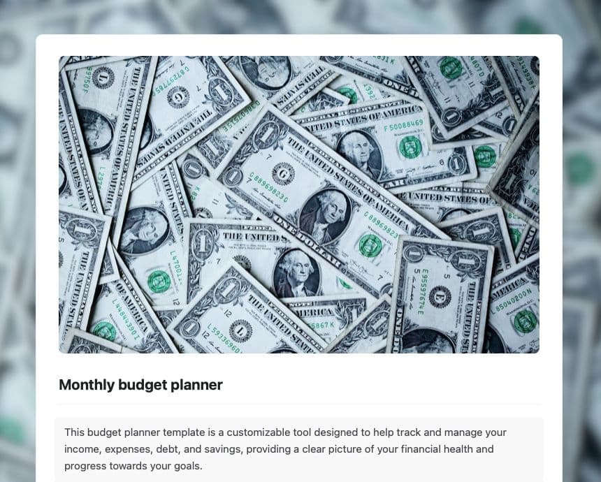 Craft Free Template: Monthly budget planner